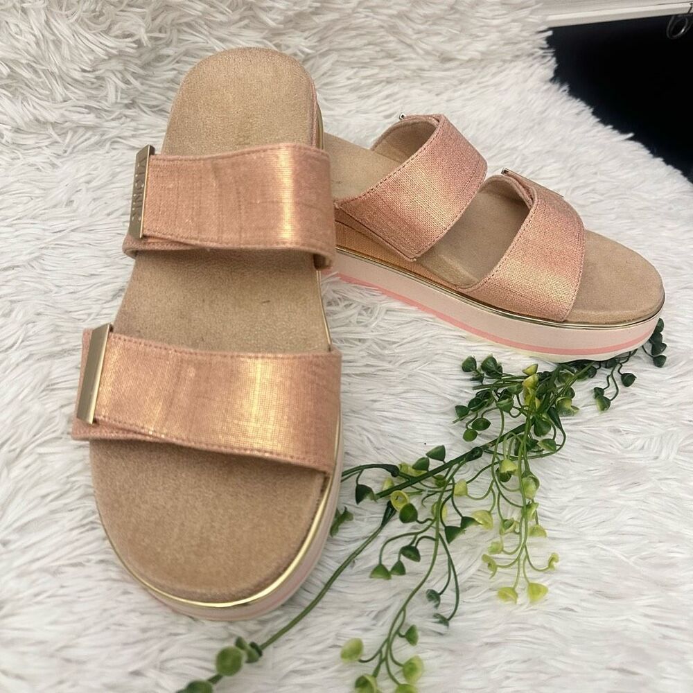 Vionic Womens Brandie Metallic Pink Slip On Slide Sandals Confy Platform sz 11